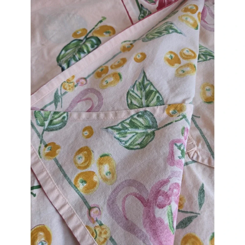 April Cornell Tablecloth 52x52 Square Peach Teapot Floral Border Unique